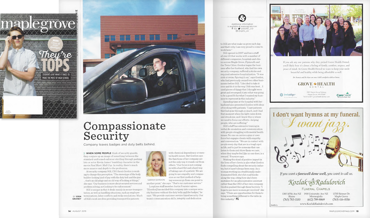 Image of cover and spread of MapleGrove Magazine